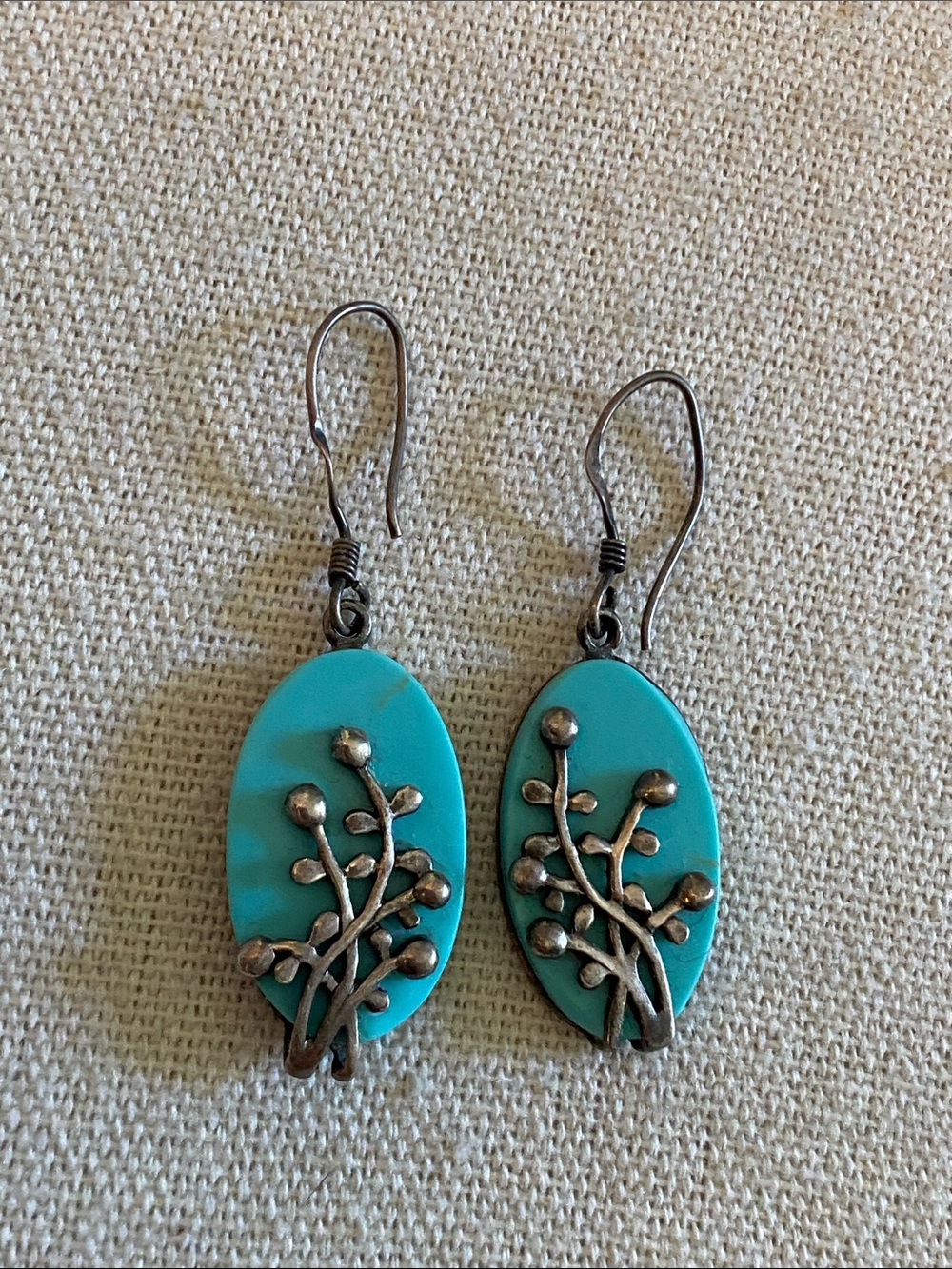 Genuine Turquoise 925 Sterling Silver Botanical Dangle Earrings